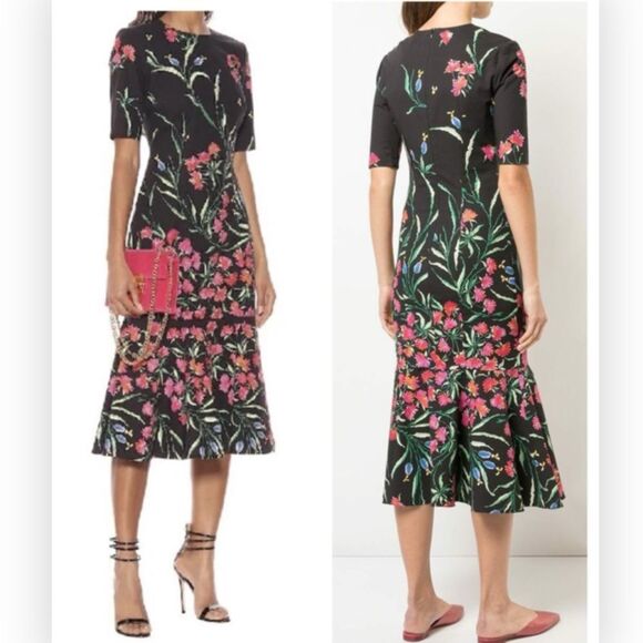 NWT Carolina Herrera Floral Stretch Cotton Faille Cocktail Midi Dress 10 $1990 - Picture 1 of 9